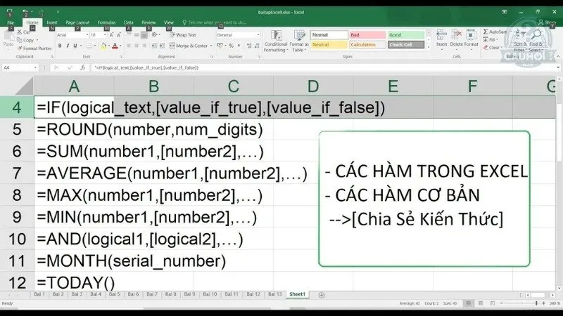Các hàm excel cơ bản Các hàm excel cơ bản