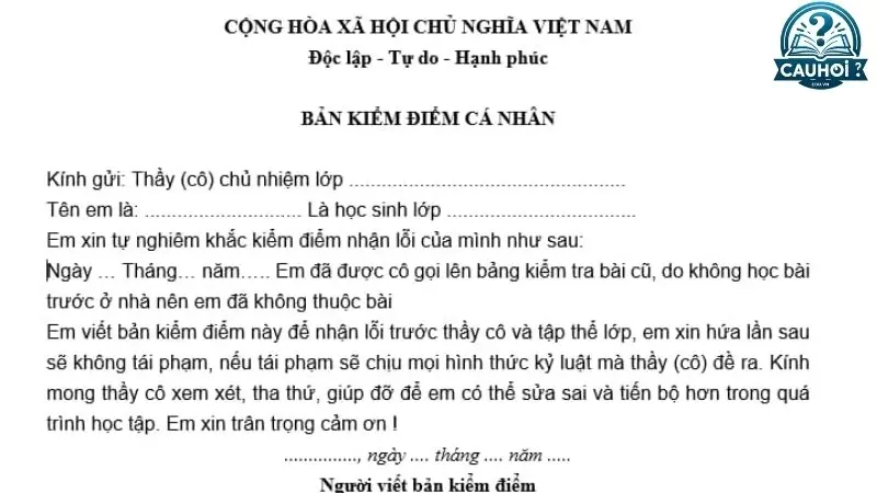 Bản kiểm điểm gửi đến giáo viên Bản kiểm điểm gửi đến giáo viên