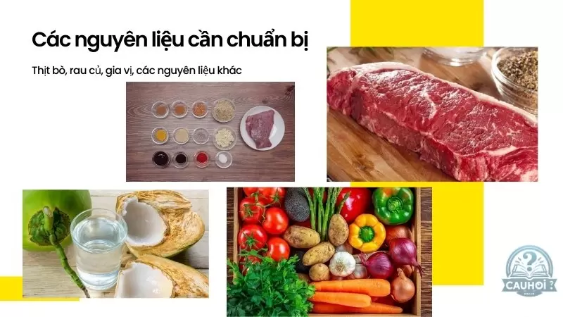 Nguyên liệu cần chuẩn bị cho món bò kho Nguyên liệu cần chuẩn bị cho món bò kho