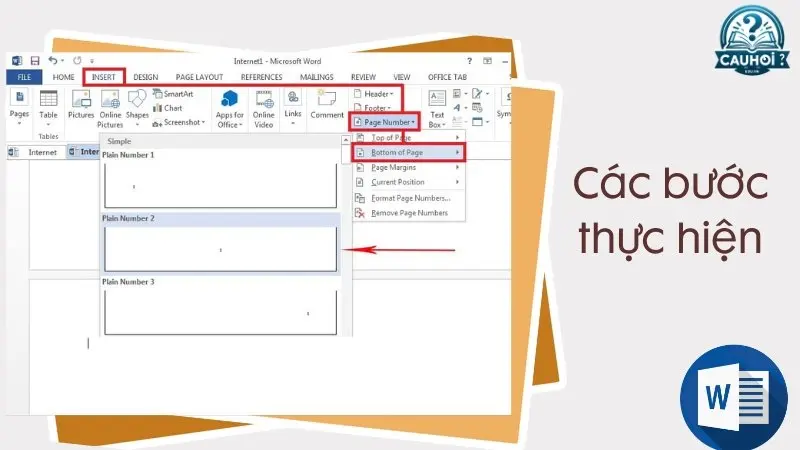 Các bước đánh số trang cơ bản Các bước đánh số trang cơ bản