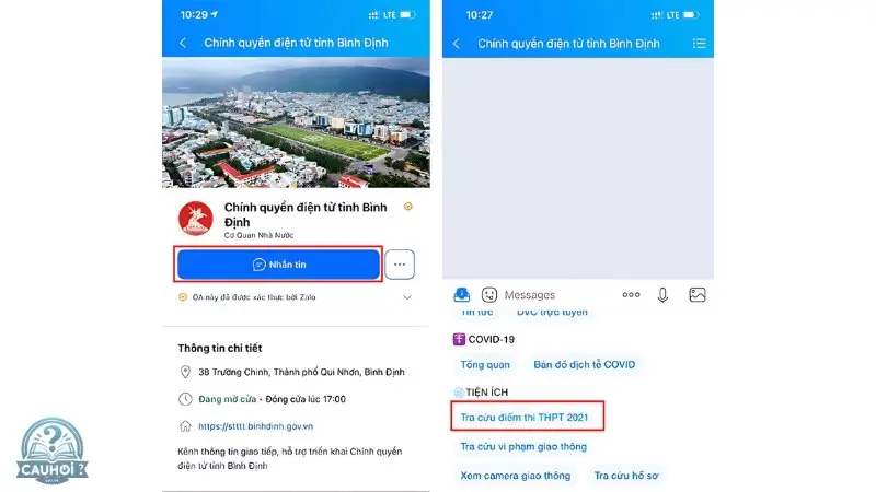 Cách 2: Tra cứu điểm thi qua Zalo Cách 2: Tra cứu điểm thi qua Zalo